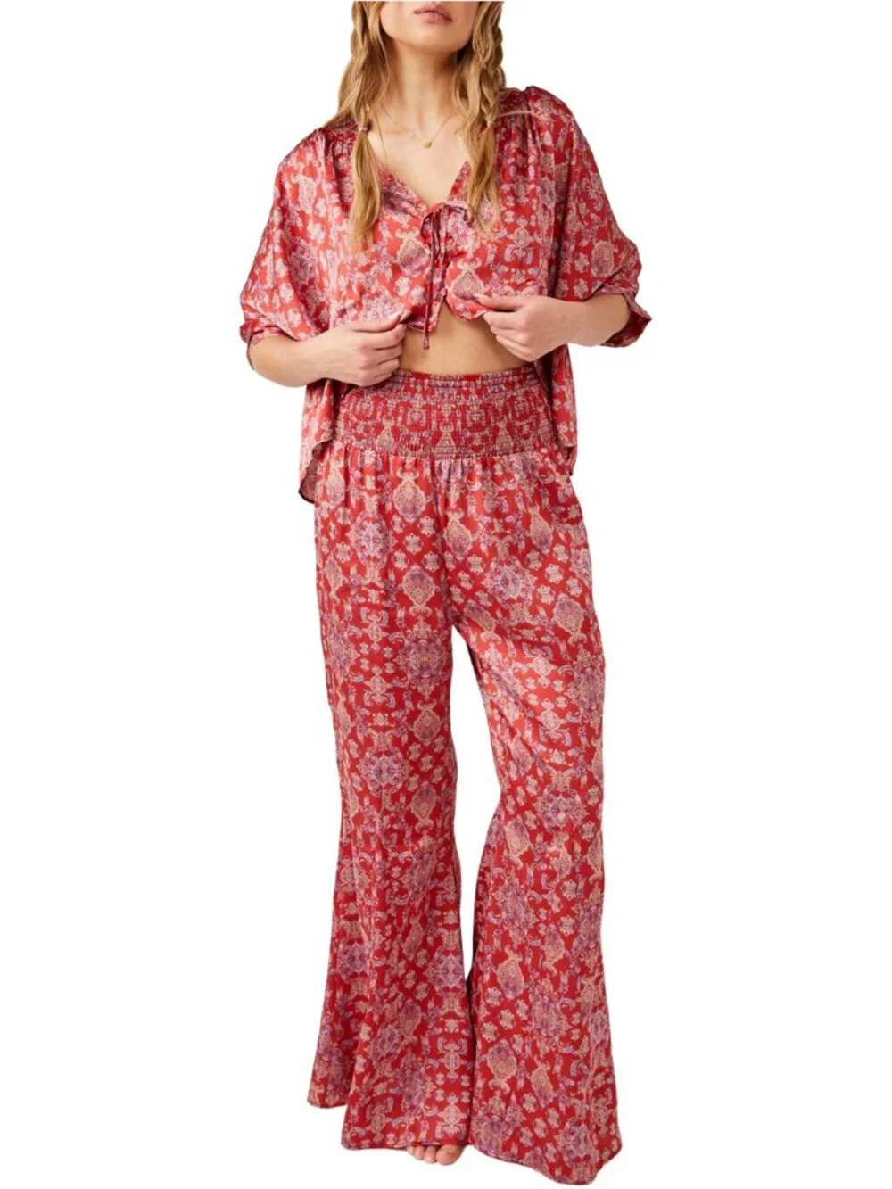 Free People Misty Mornings Sleep Set In Red Combo Matching Set Pajamas M